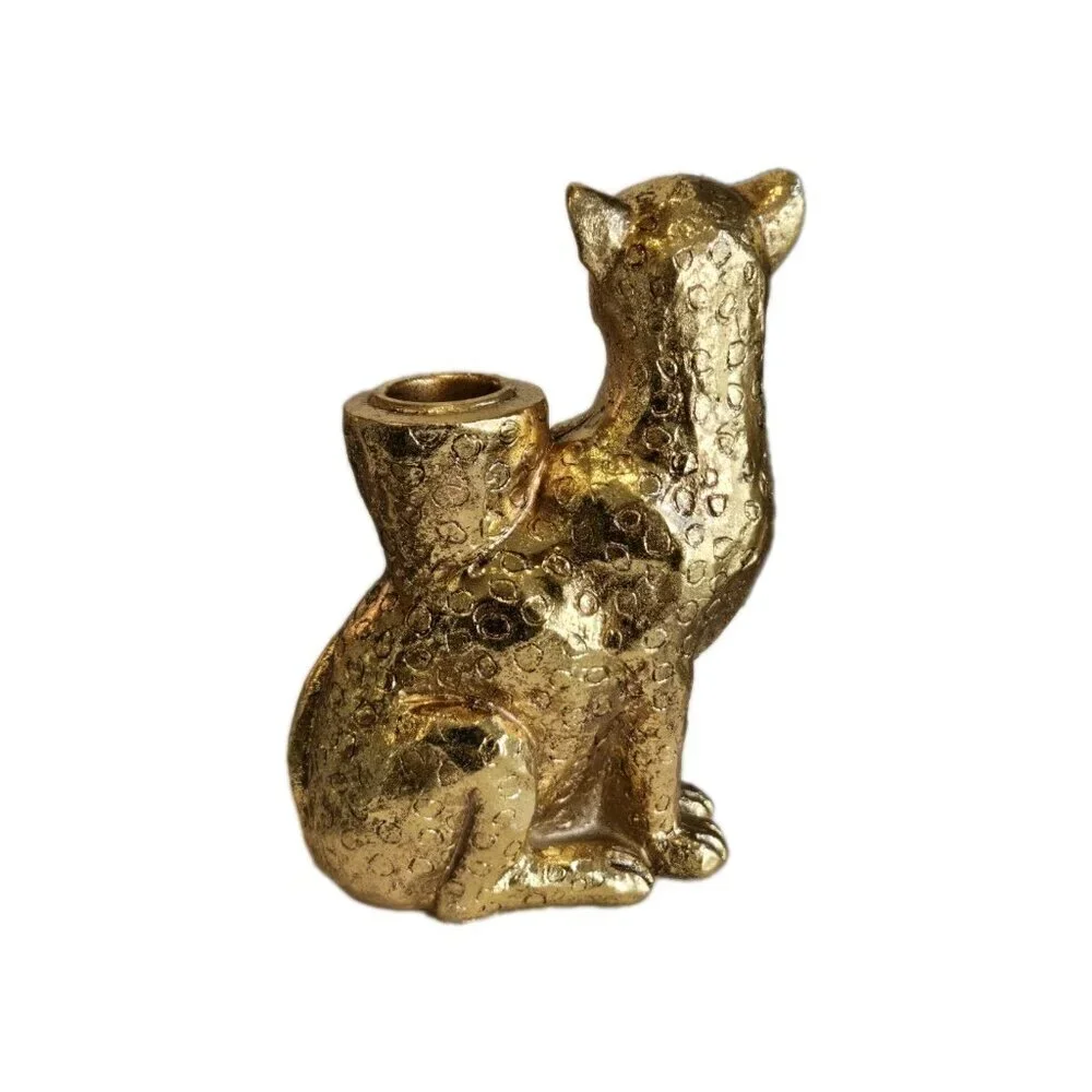 New Gold MCM Resin Animal Cheetah Candle Holder Victorian Style Room Decor